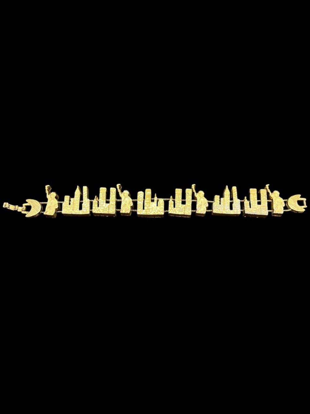 Vintage TOFA Statue Of Liberty Skyline NYC USA Bracelet Gold Tone Charm 7"